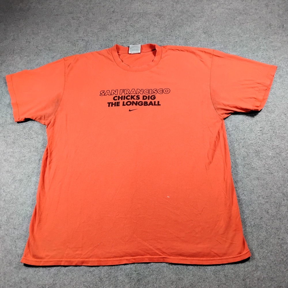 Vintage Nike Team San Francisco Chicks Dig The Longball Shirt Orange XL Baseball